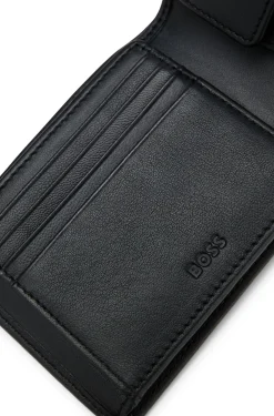 Klapp-Geldbörse aus fein genarbtem Leder mit Logo-Prägung