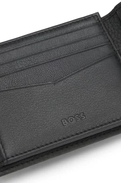 Klapp-Geldbörse aus genarbtem Leder mit metallenem Logo-Schriftzug