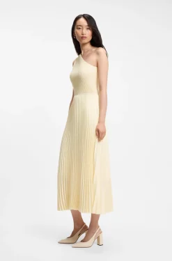 Kleid aus Rippstrick mit One-Shoulder-Design und Plissee-Rock