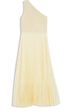 Kleid aus Rippstrick mit One-Shoulder-Design und Plissee-Rock