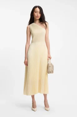 Kleid aus Rippstrick mit One-Shoulder-Design und Plissee-Rock