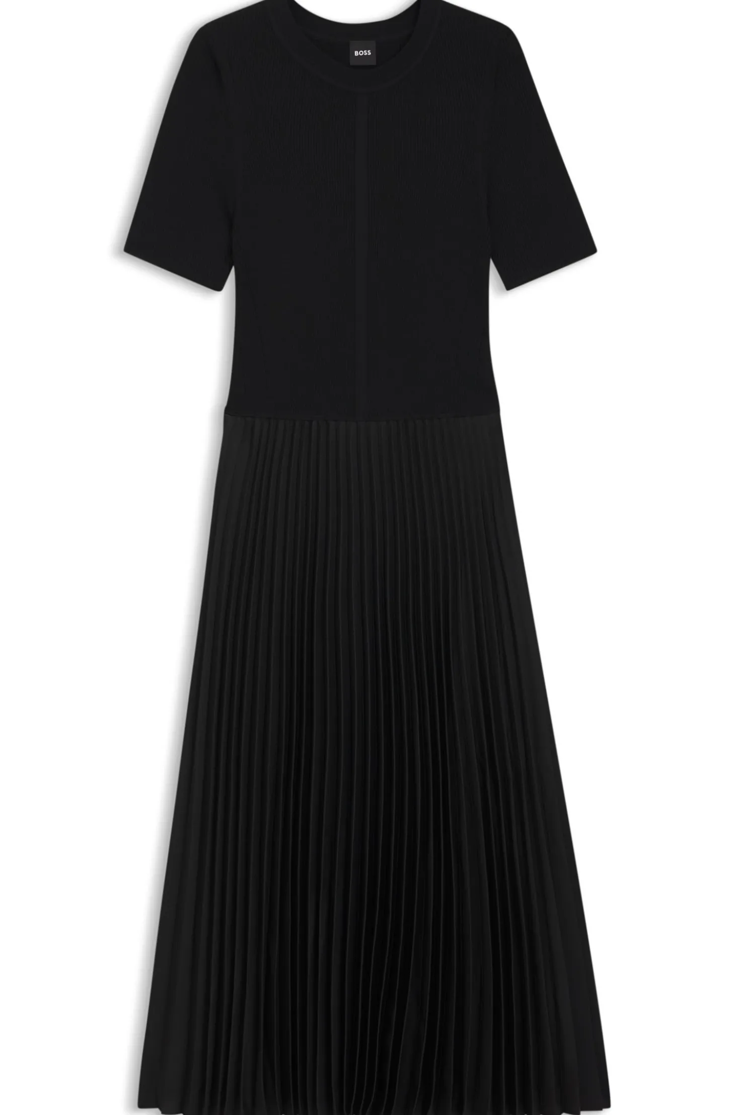 Kleid aus verschiedenen Materialien mit Faltenrock