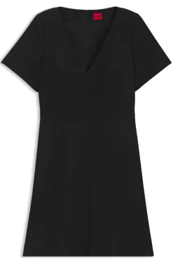 Kleid mit V-Ausschnitt und herausnehmbaren Schulterpolstern