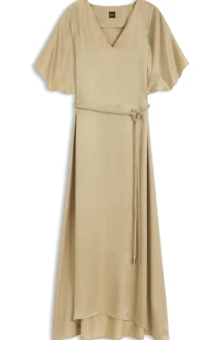 Kleid mit V-Ausschnitt und schmalem Gürtel mit Schließe