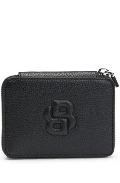 Kleine Geldbörse mit genarbter Struktur, Reißverschluss und Double-B-Monogramm