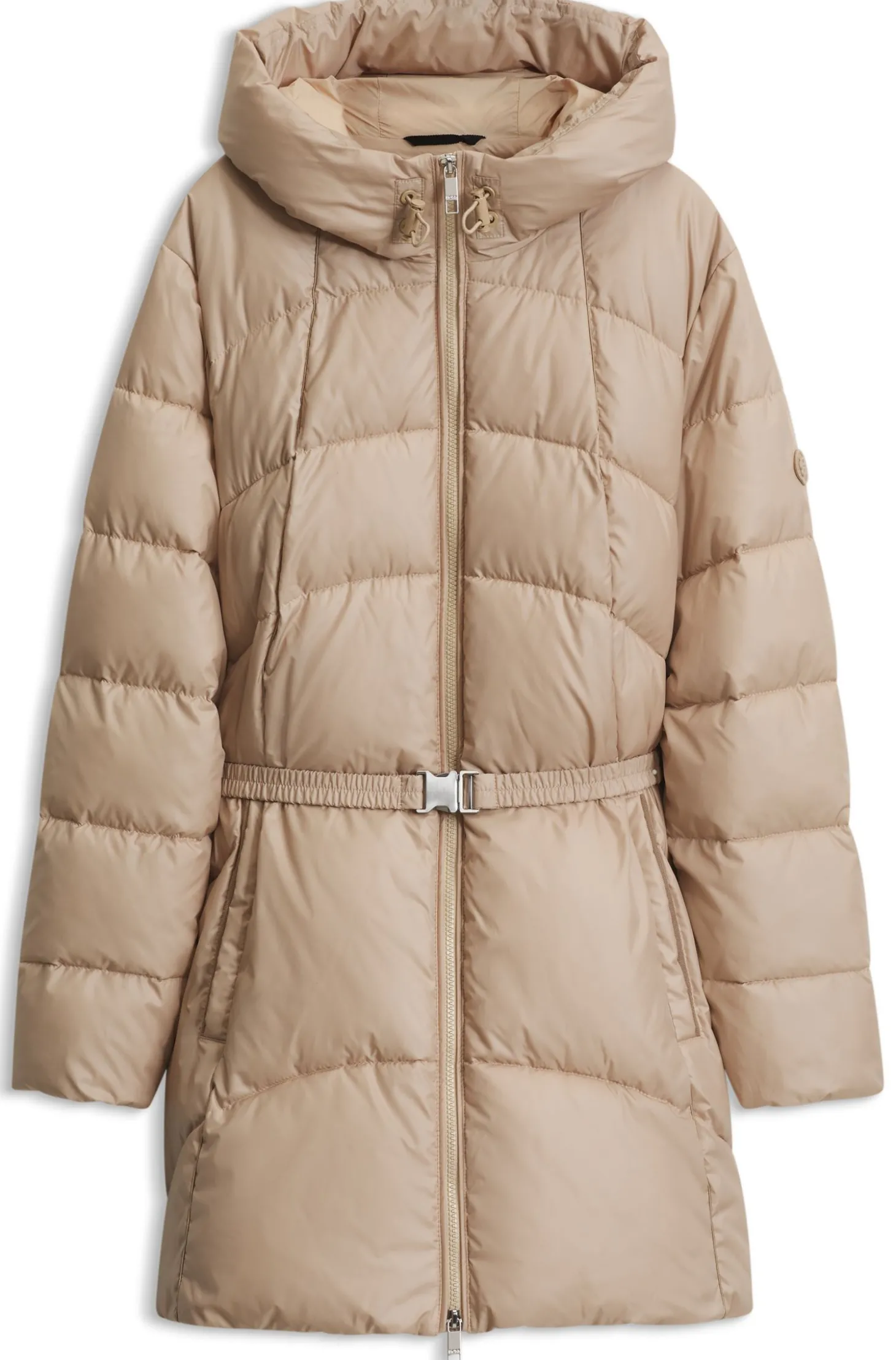 Knielange Jacke mit Kapuze und abnehmbarem Gürtel