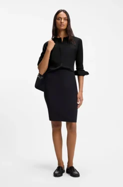 Kragenlose Regular-Fit Bluse aus Stretch-Seide