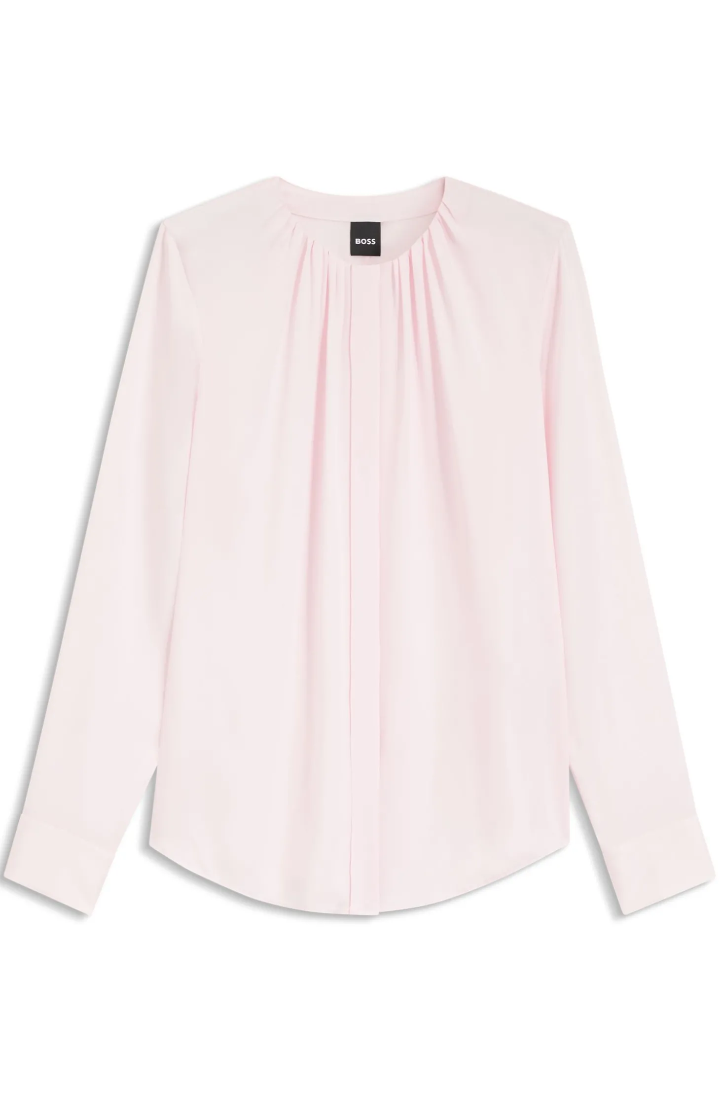 Kragenlose Regular-Fit Bluse aus Stretch-Seide