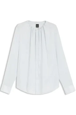 Kragenlose Regular-Fit Bluse aus Stretch-Seide