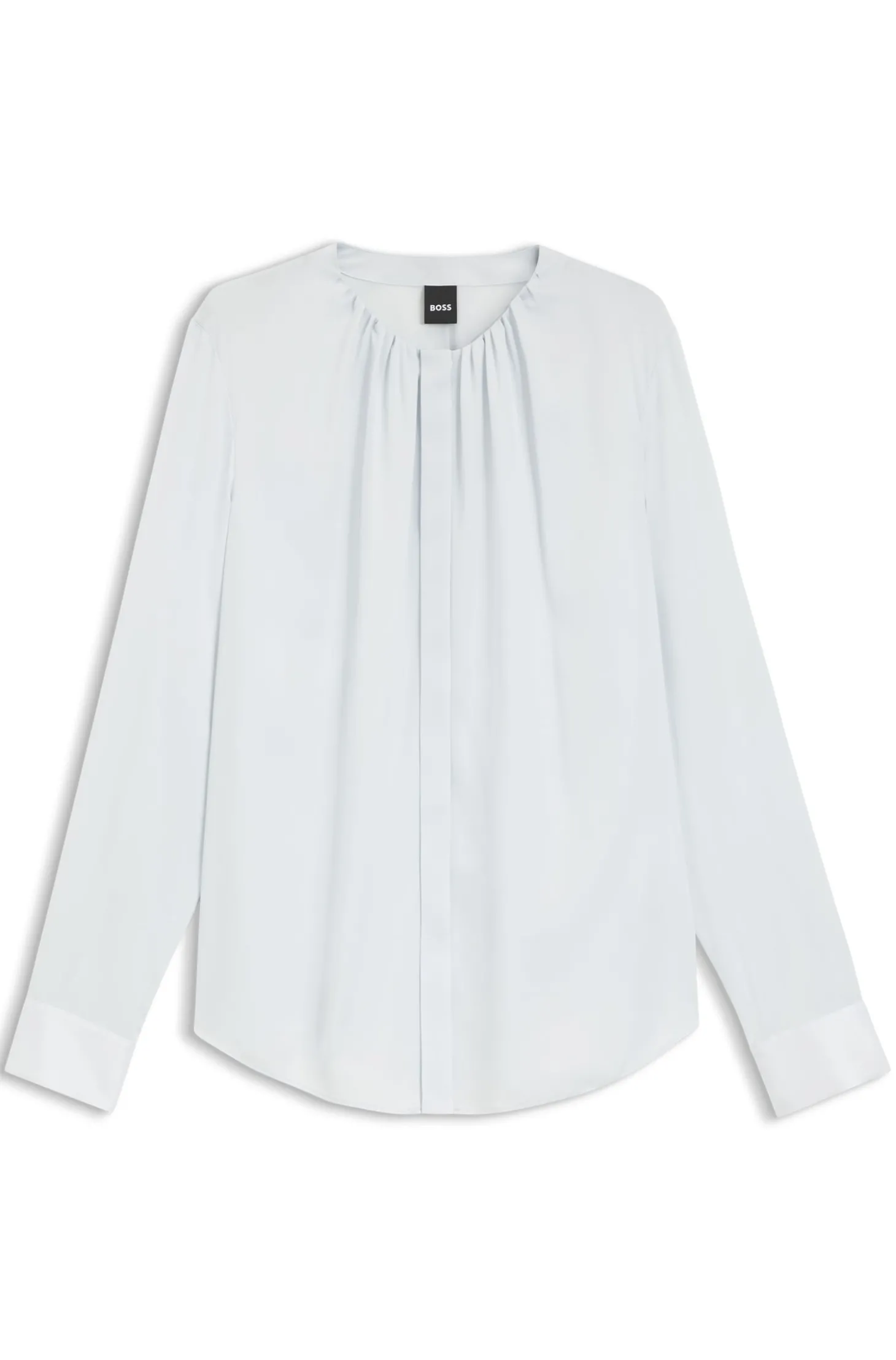 Kragenlose Regular-Fit Bluse aus Stretch-Seide