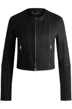 Kragenlose Slim-Fit Lederjacke