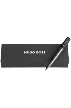 Kugelschreiber mit Gunmetal-Finish und Kappe aus Saffiano-Leder