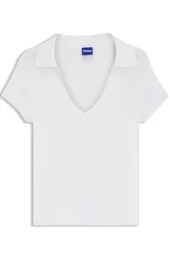 Kurzarm-Pullover aus Stretch-Gewebe mit Polokragen