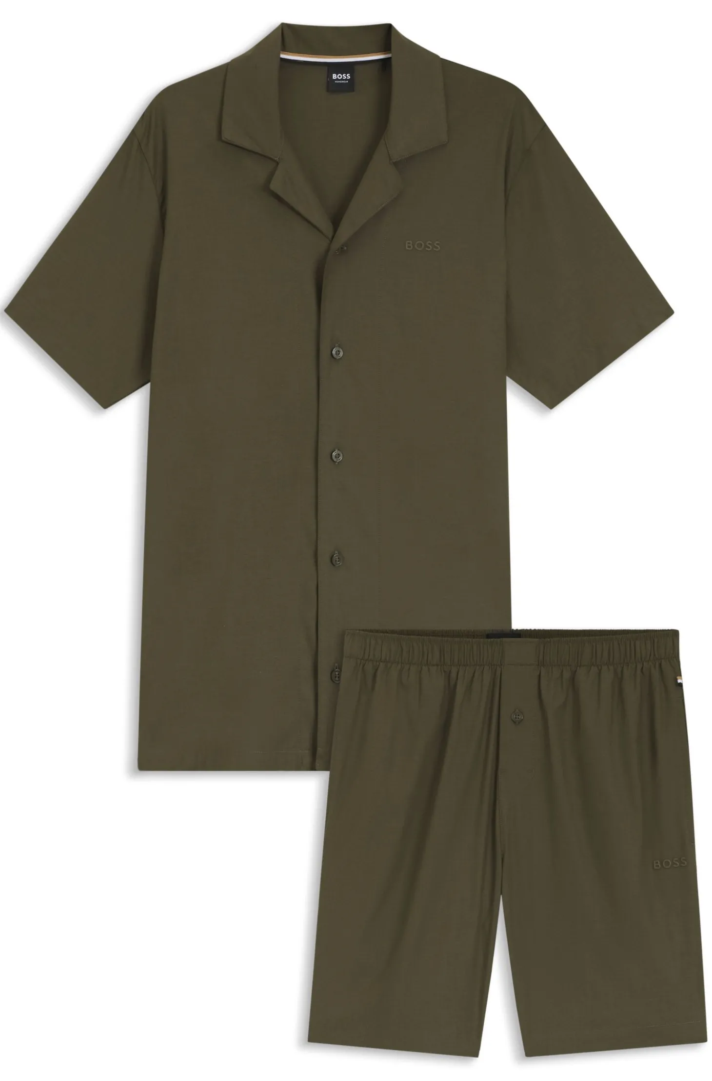 Kurzes Regular-Fit Pyjama-Set aus Stretch-Popeline