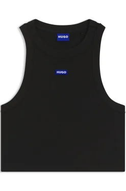 Kurz geschnittenes Tanktop aus Stretch-Baumwolle mit blauem Logo-Label