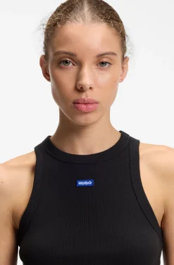 Kurz geschnittenes Tanktop aus Stretch-Baumwolle mit blauem Logo-Label