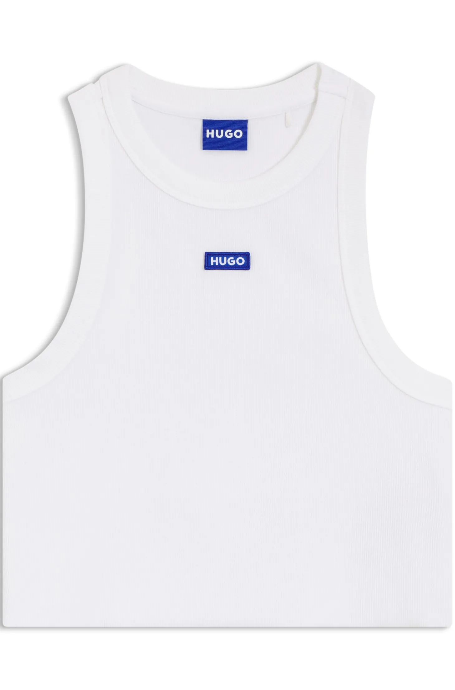 Kurz geschnittenes Tanktop aus Stretch-Baumwolle mit blauem Logo-Label