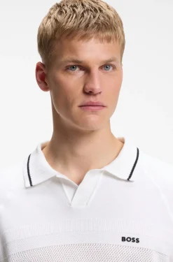 Kurzärmeliger Polo-Pullover aus Baumwolle mit Johnny-Kragen