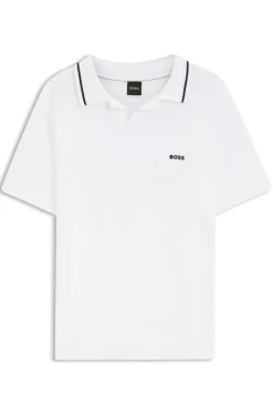 Kurzärmeliger Polo-Pullover aus Baumwolle mit Johnny-Kragen