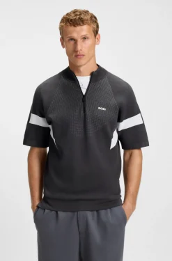 Kurzärmeliger Pullover aus Baumwolle mit Jacquard-Struktur