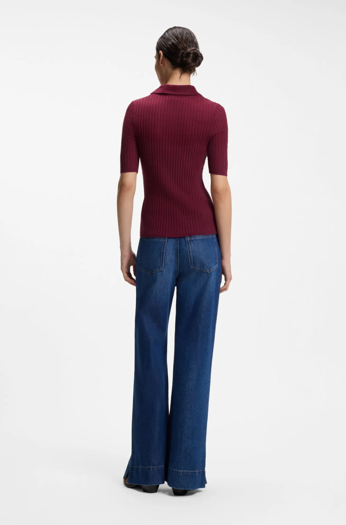 Kurzärmeliger Pullover aus Woll-Mix mit Polokragen