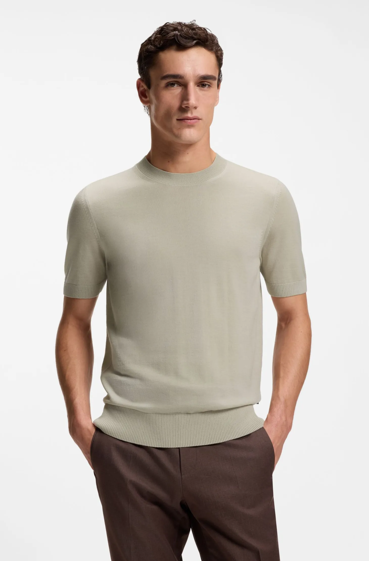 Kurzärmliges Strick-T-Shirt aus Merinowolle