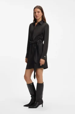 Langarm-Wickelkleid aus Satin mit Stacked-Logo