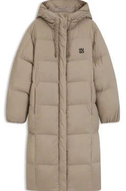 Lange Daunenjacke mit Kapuze und Stack-Logo-Print