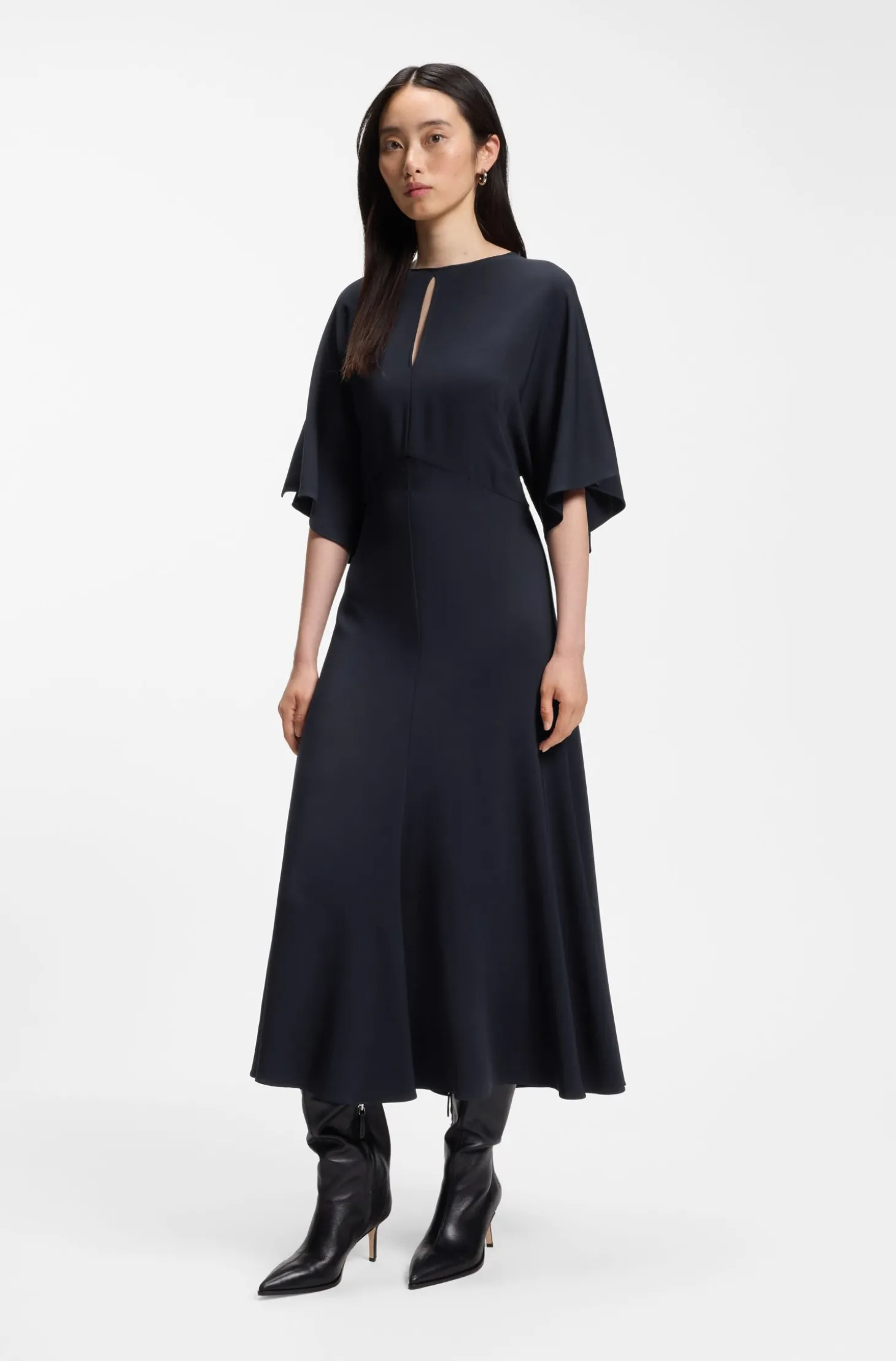 Langes Business-Kleid aus Stretch-Krepp