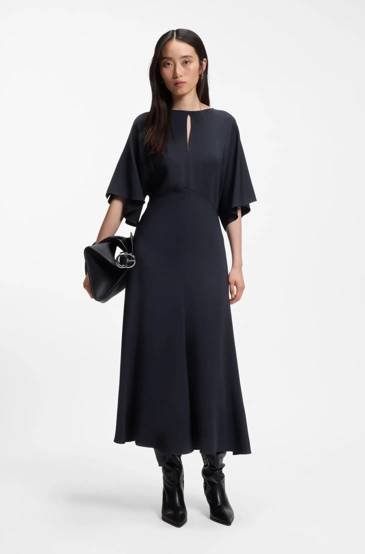 Langes Business-Kleid aus Stretch-Krepp