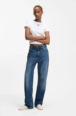 Lange Straight-Fit Jeans aus blauem Stretch-Denim
