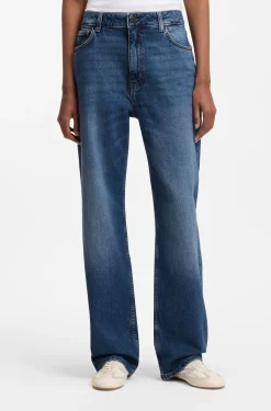Lange Straight-Fit Jeans aus blauem Stretch-Denim