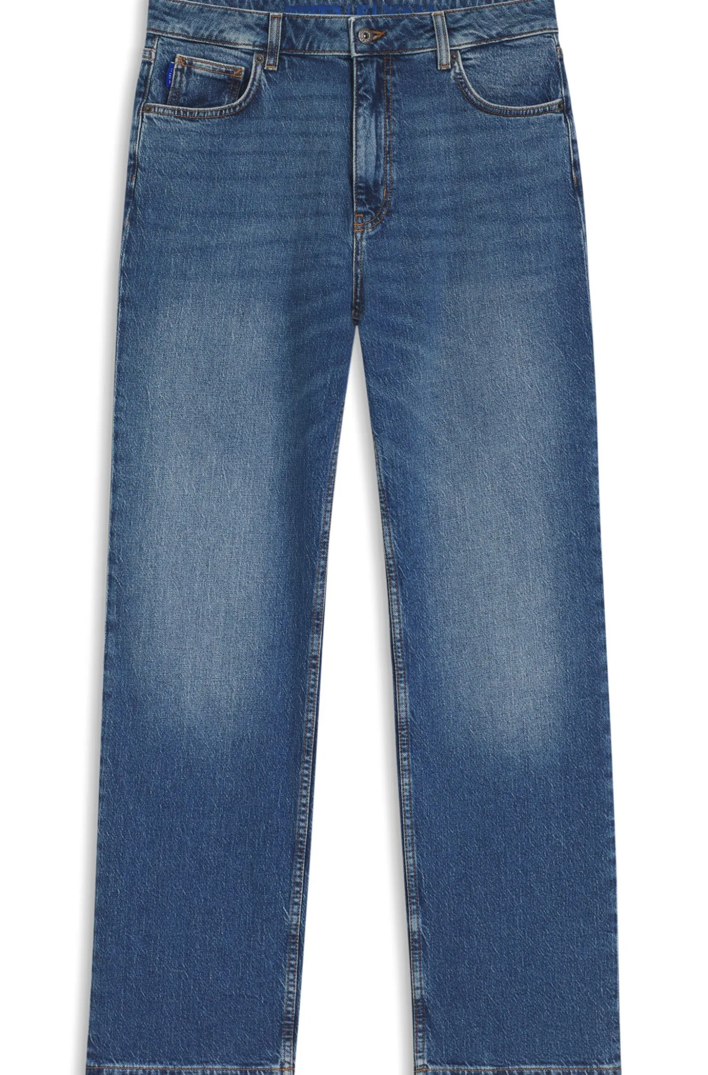 Lange Straight-Fit Jeans aus blauem Stretch-Denim