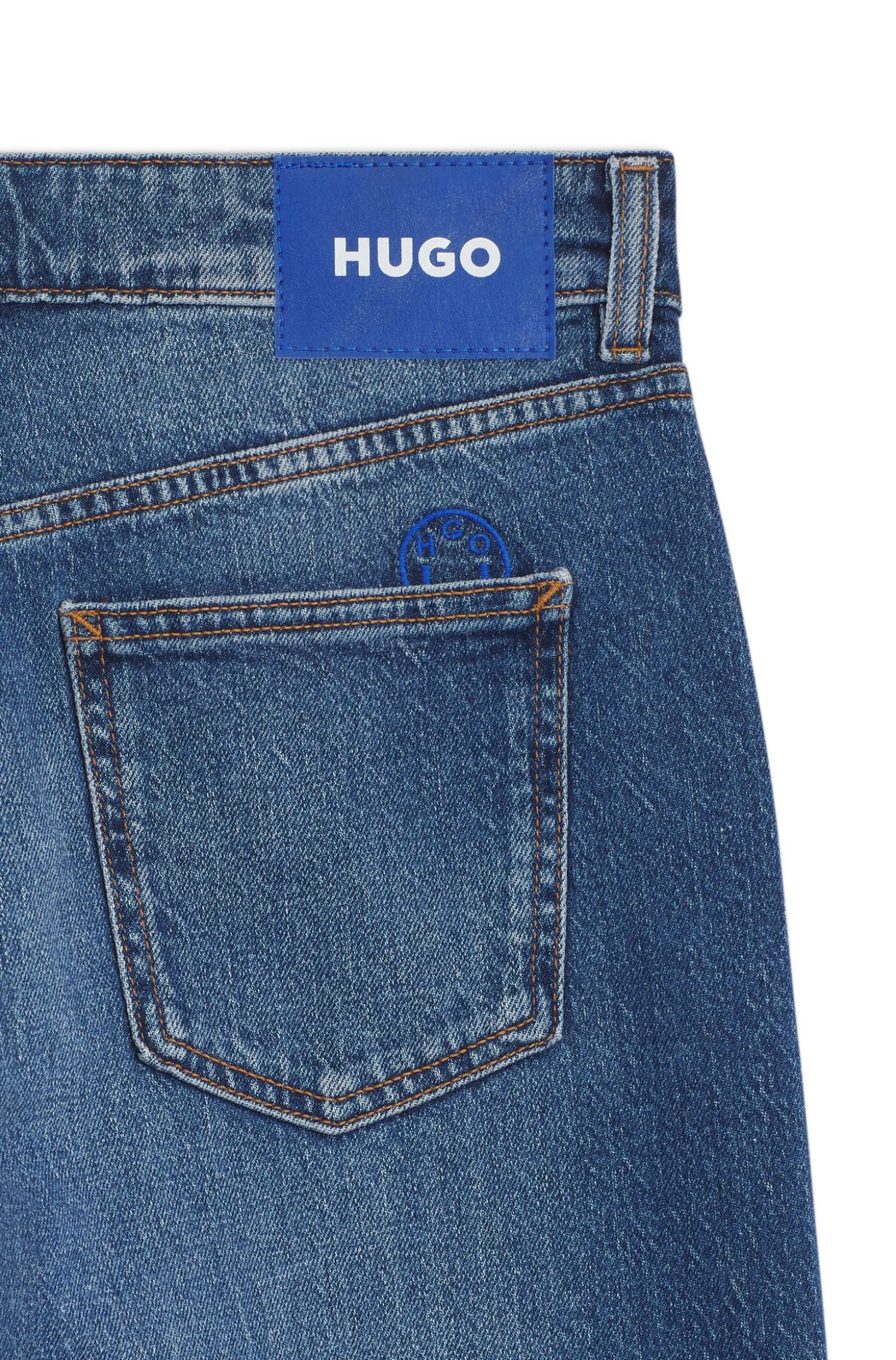 Lange Straight-Fit Jeans aus blauem Stretch-Denim