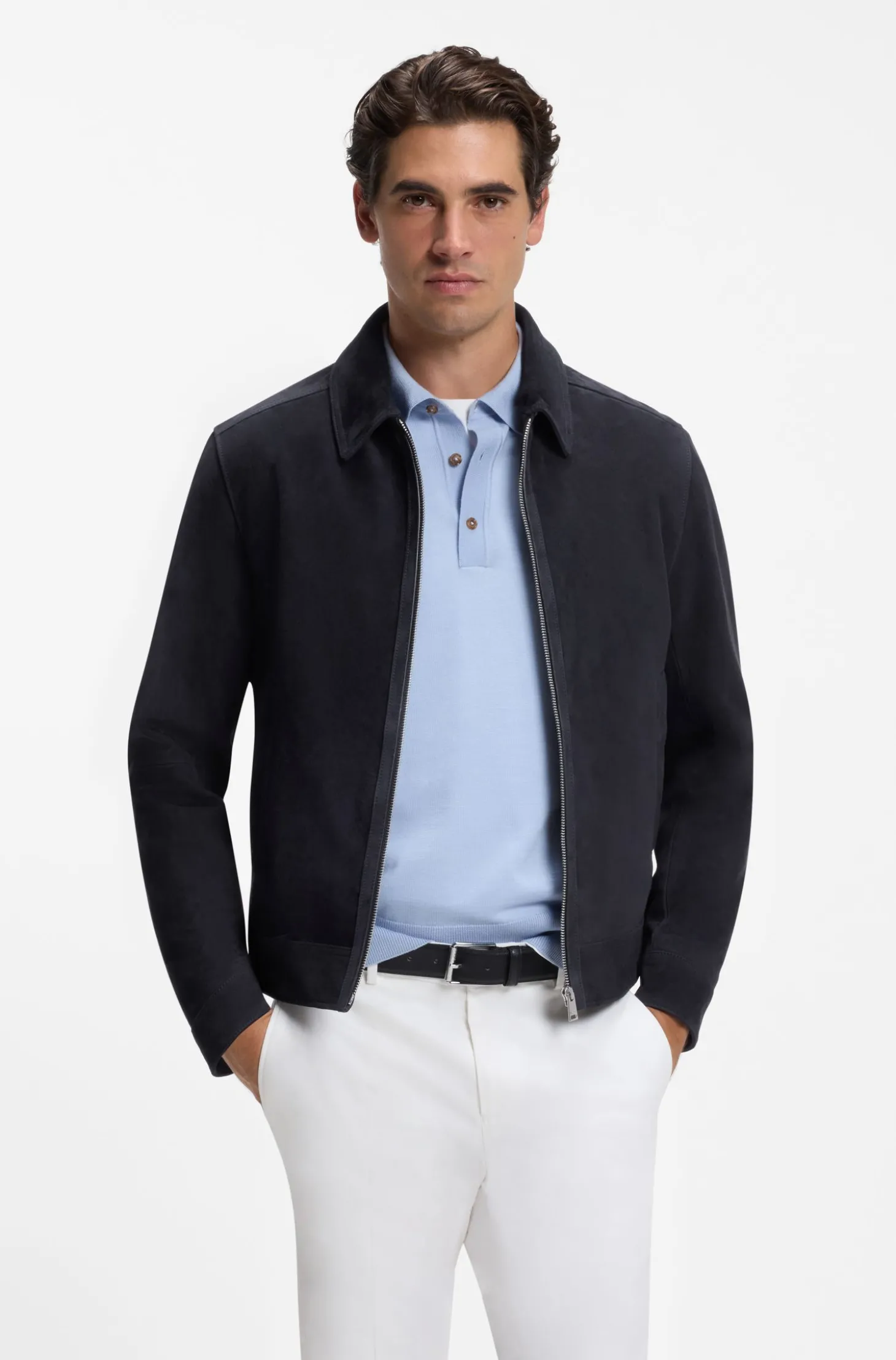 Lederjacke aus Veloursleder mit Reißverschluss