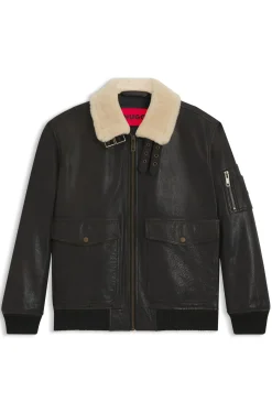 Lederjacke im Aviator-Stil mit Kragen in Fell-Optik