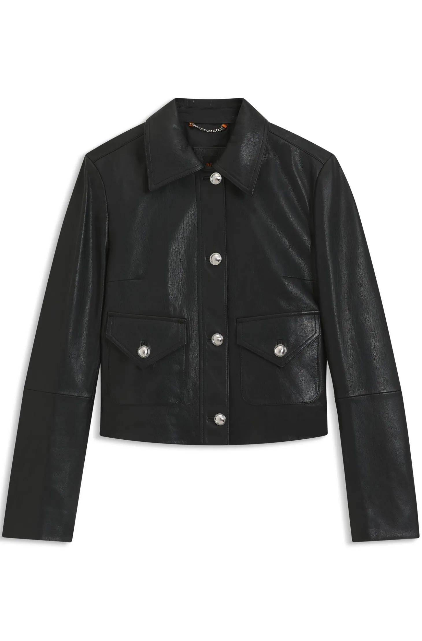 Lederjacke mit polierten Logo-Knöpfen