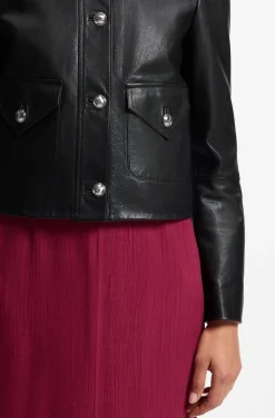Lederjacke mit polierten Logo-Knöpfen