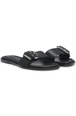 Lederslipper mit Logo-Schließe