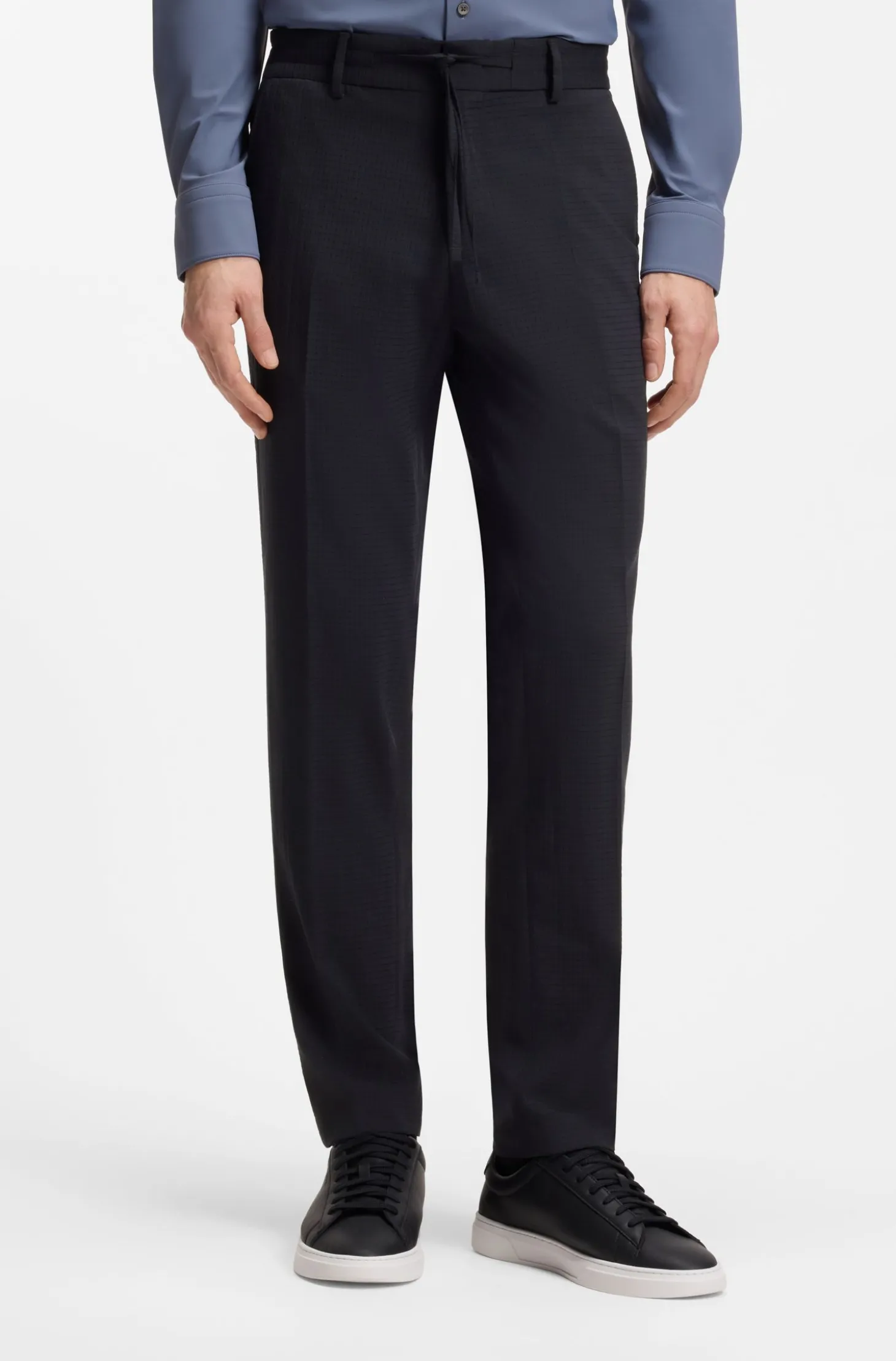 Leicht verstaubare Slim-Fit Hose aus waschmaschinenfestem Woll-Mix