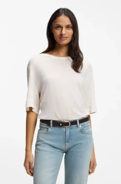 Leinen-T-Shirt mit Logo-Stickerei