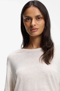 Leinen-T-Shirt mit Logo-Stickerei
