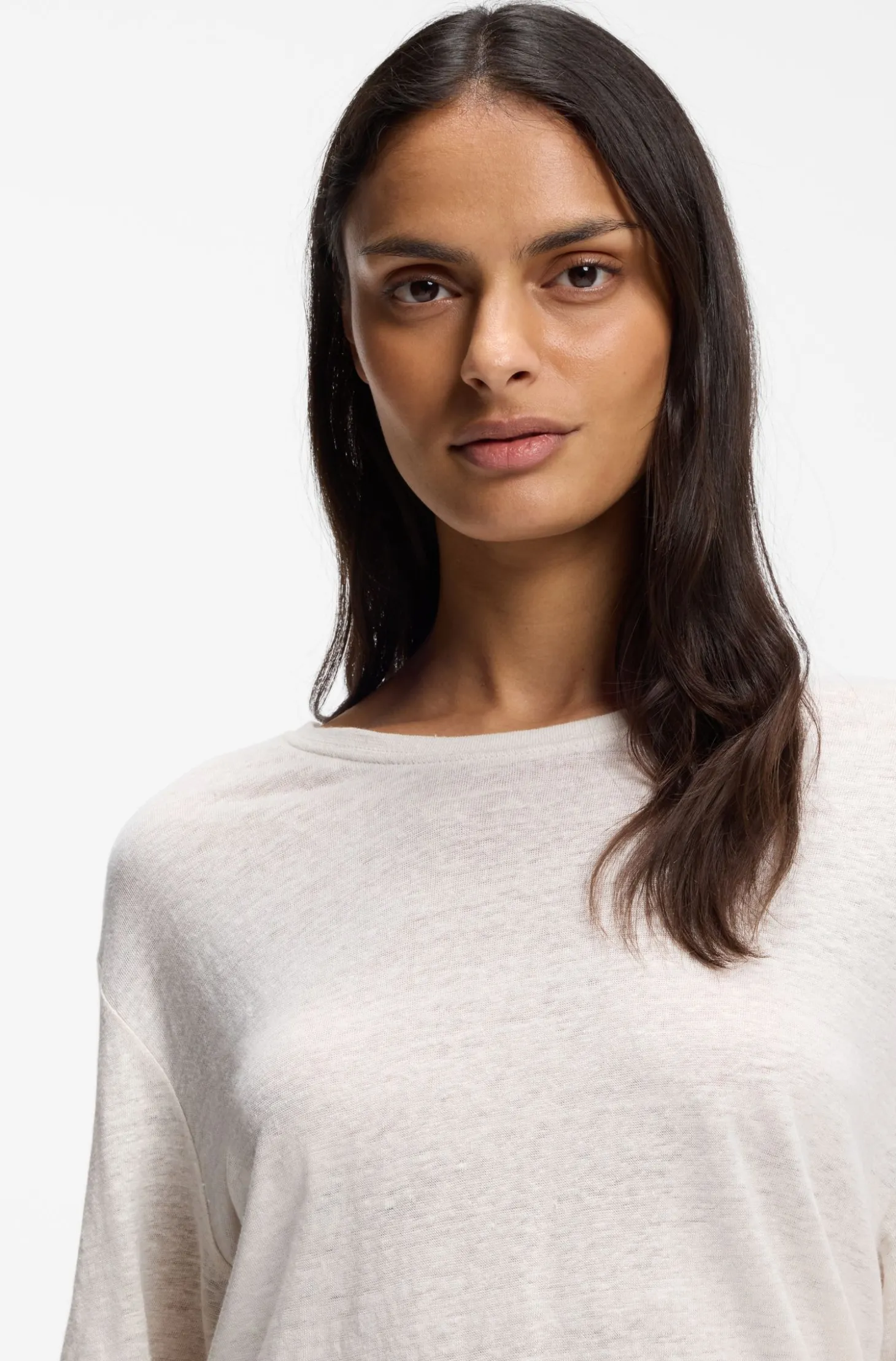 Leinen-T-Shirt mit Logo-Stickerei