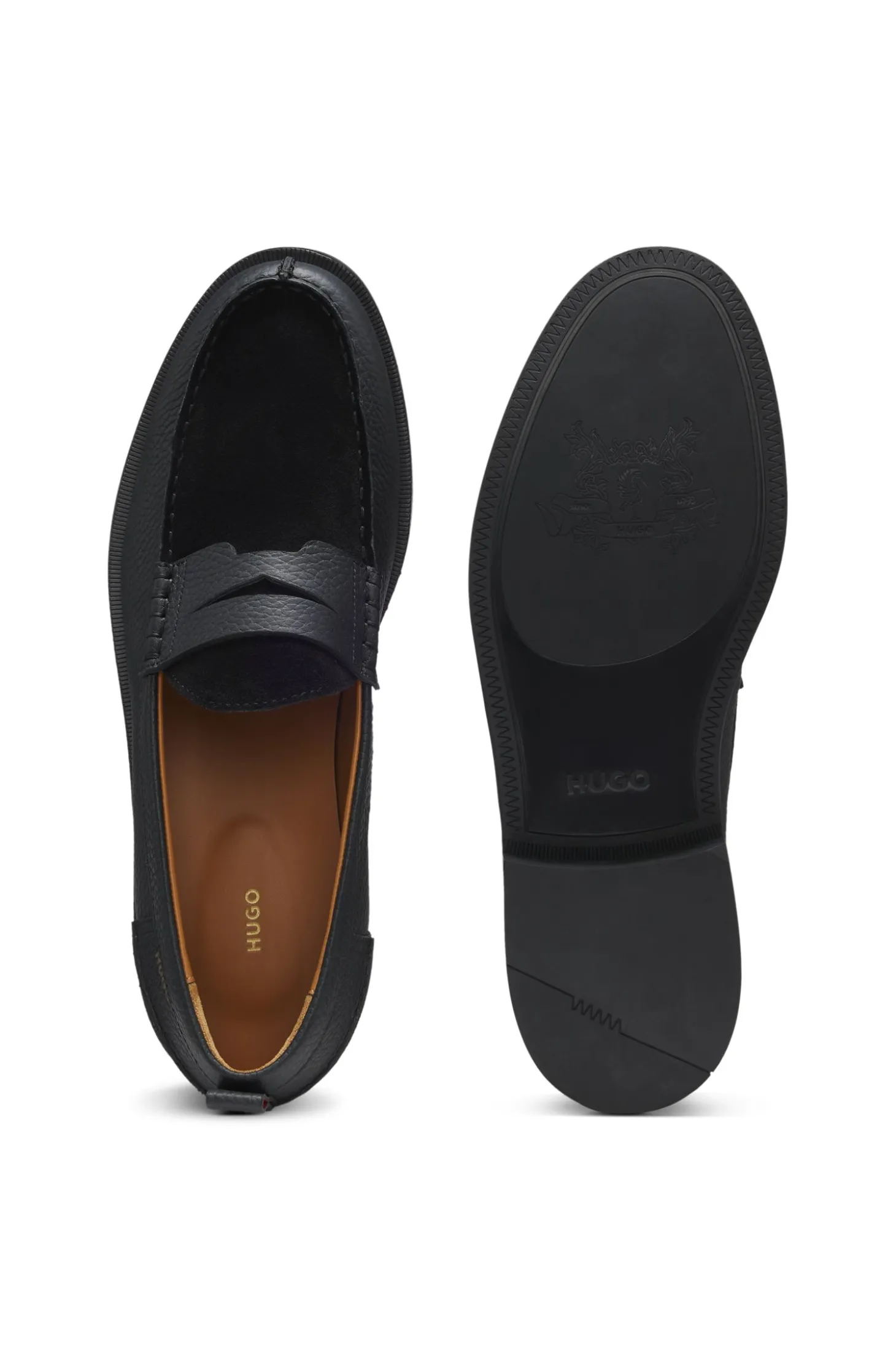 Loafer aus genarbtem Leder mit Schuhblatt aus Veloursleder