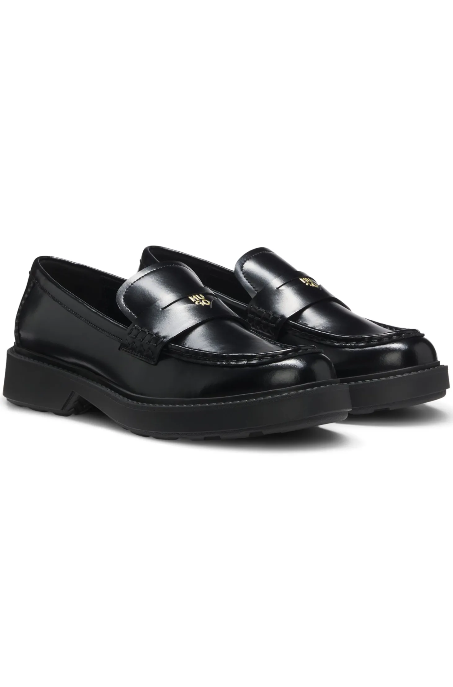 Loafer aus Leder mit Pennyloafer-Besatz und Stacked-Logo