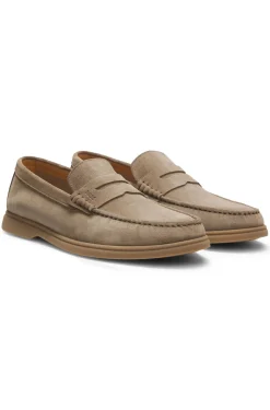 Loafer aus Veloursleder mit Pennyloafer-Besatz und Logo