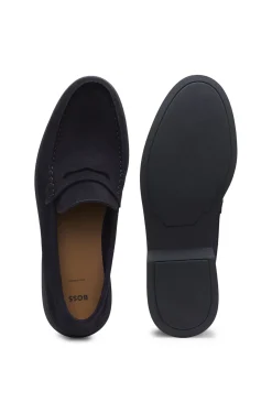 Loafer aus Veloursleder mit Pennyloafer-Besatz und Logo