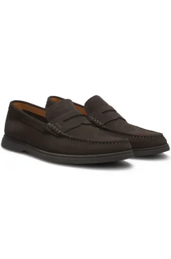 Loafer aus Veloursleder mit Pennyloafer-Besatz und Logo