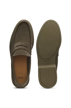 Loafer aus Veloursleder mit Pennyloafer-Besatz und Logo