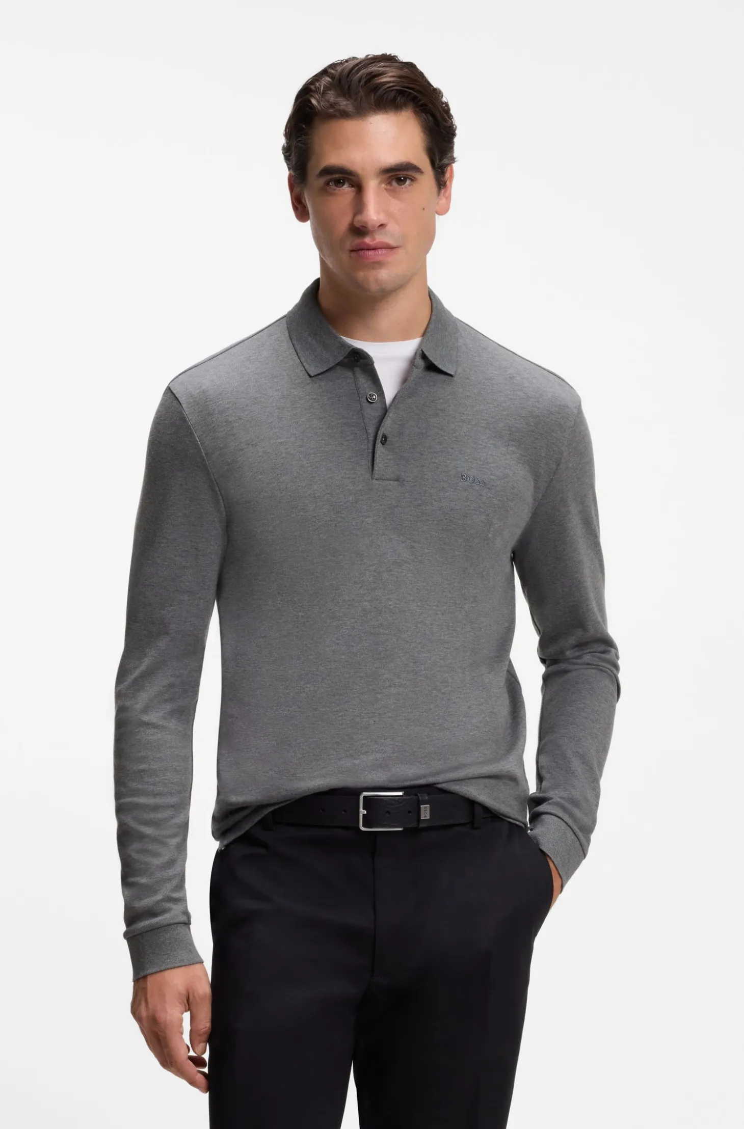 Longsleeve-Poloshirt aus Interlock-Baumwolle mit Logo